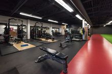 Junxion Performance weight lifting area with a view of the turf to the side